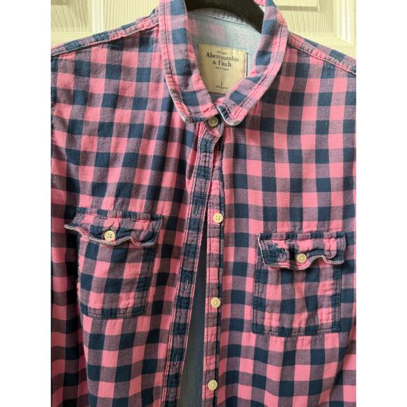 Abercrombie & Fitch Pink and Blue Plaid Button Down Top - Picture 2 of 6